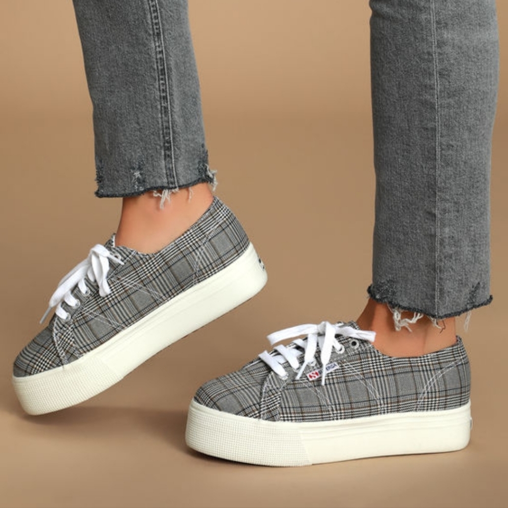 NIB SUPERGA 2790 BRITISHW Black plaid shoes